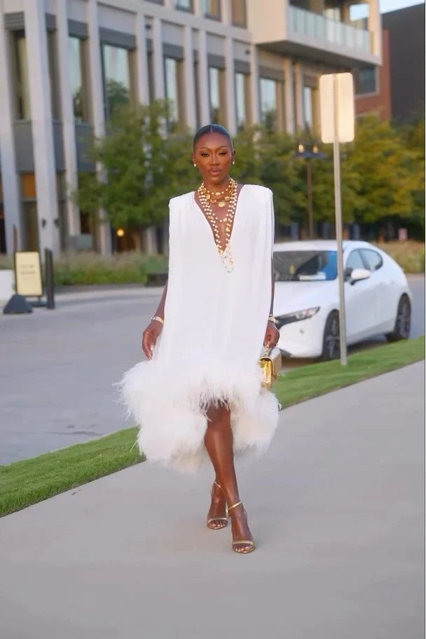 Arabella™ | Elegant Sleeveless Feather Hem Midi Dress