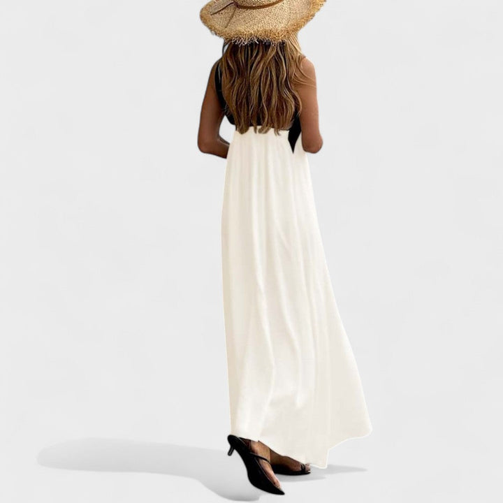 Sue™ | Elegant Cross-Neck Maxi Dress