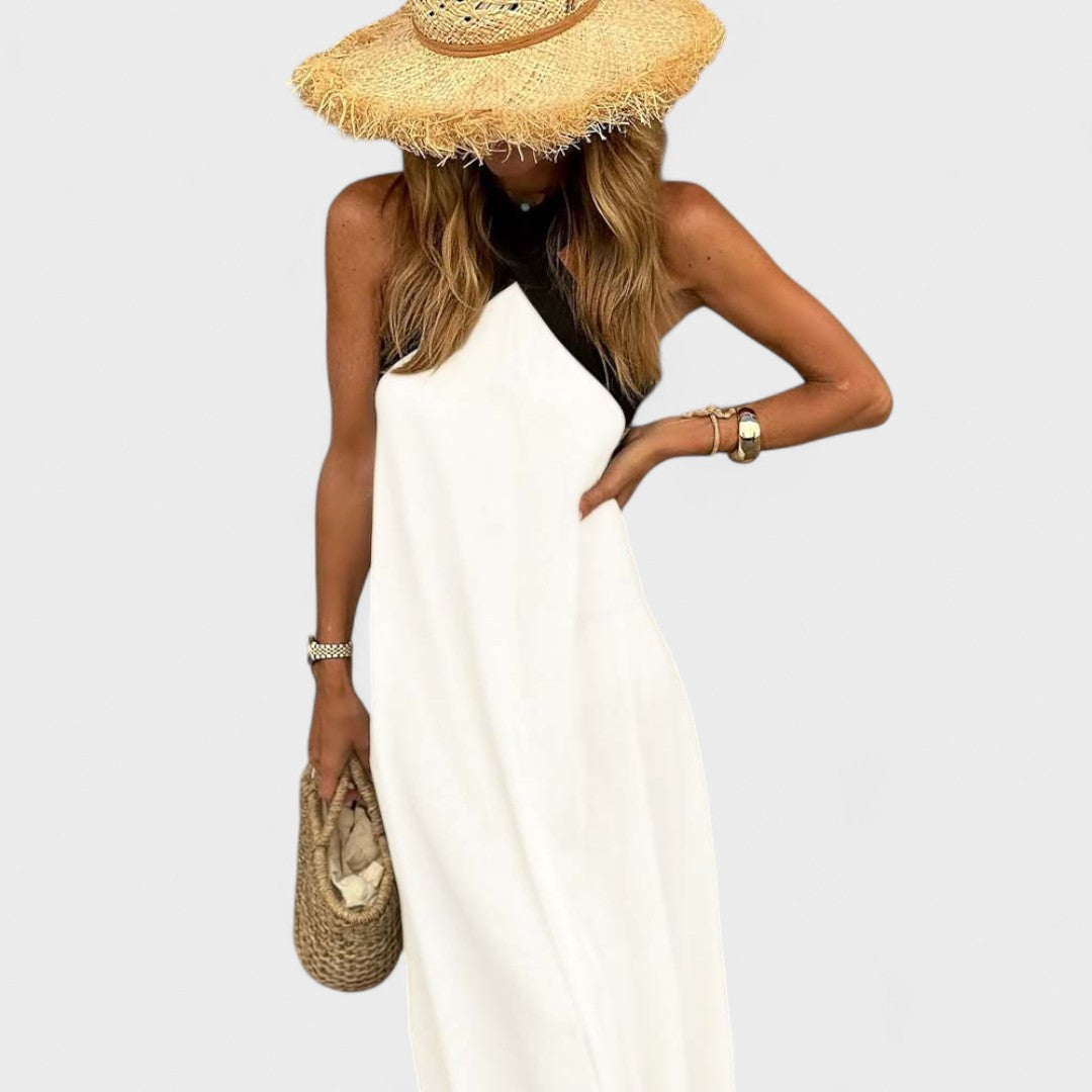 Sue™ | Elegant Cross-Neck Maxi Dress