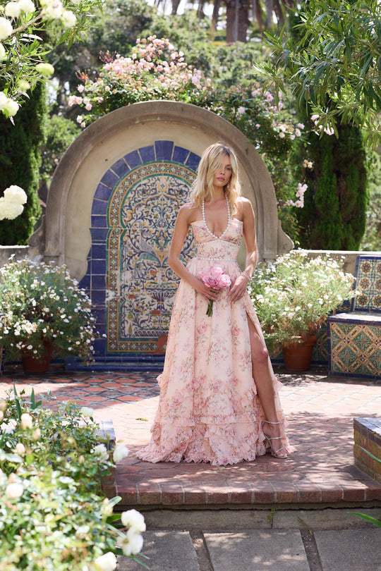 Alexa™ | The Scarlette Dress in Peach Tapestry