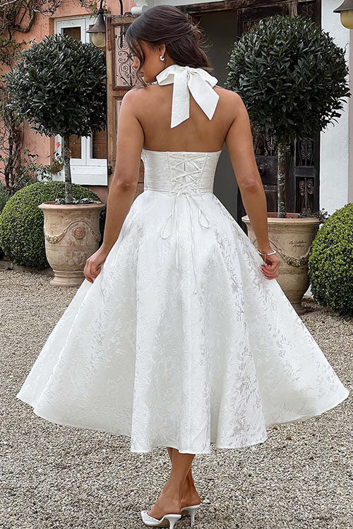 Genevieve™ | V-Neck Halterneck Sleeveless Jacquard Maxi Dress