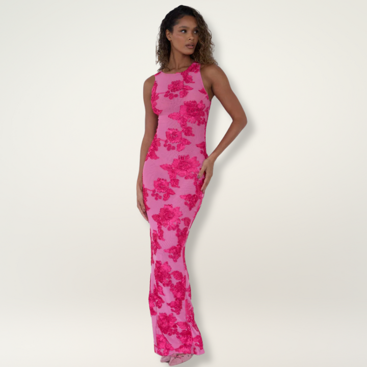 Lily™ | Elegant Maxi Dress with Pink Floral Design