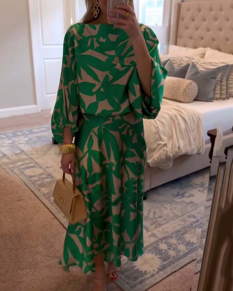 Ashley™ | Two-Piece Printed Set with Lantern Sleeves