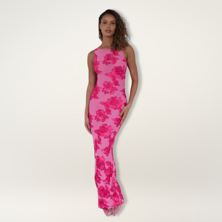 Lily™ | Elegant Maxi Dress with Pink Floral Design