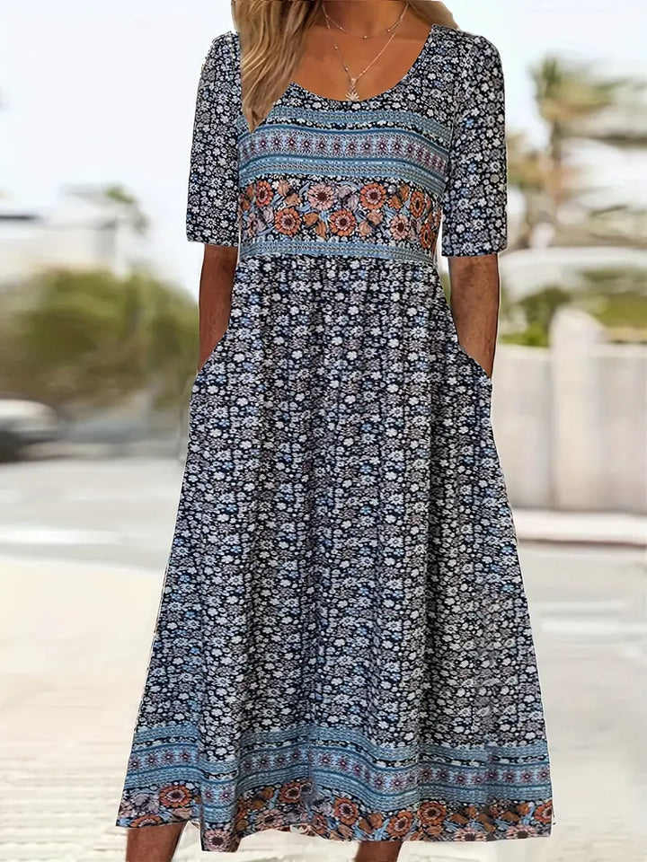 Janine™ | Dress with Bohemian Print and Round Neckline