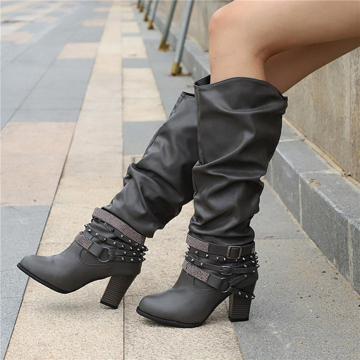 Pam™ | Women's Knee-High Boots - Slouchy Design - Block Heel