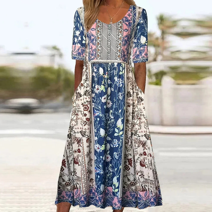 Janine™ | Dress with Bohemian Print and Round Neckline