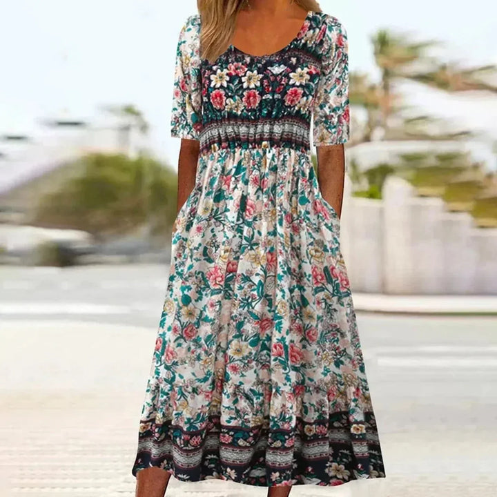 Janine™ | Dress with Bohemian Print and Round Neckline