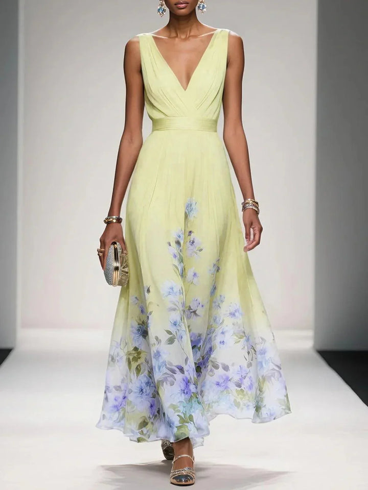 Nevaeh™ | Light Blue Floral Chiffon Maxi Dress