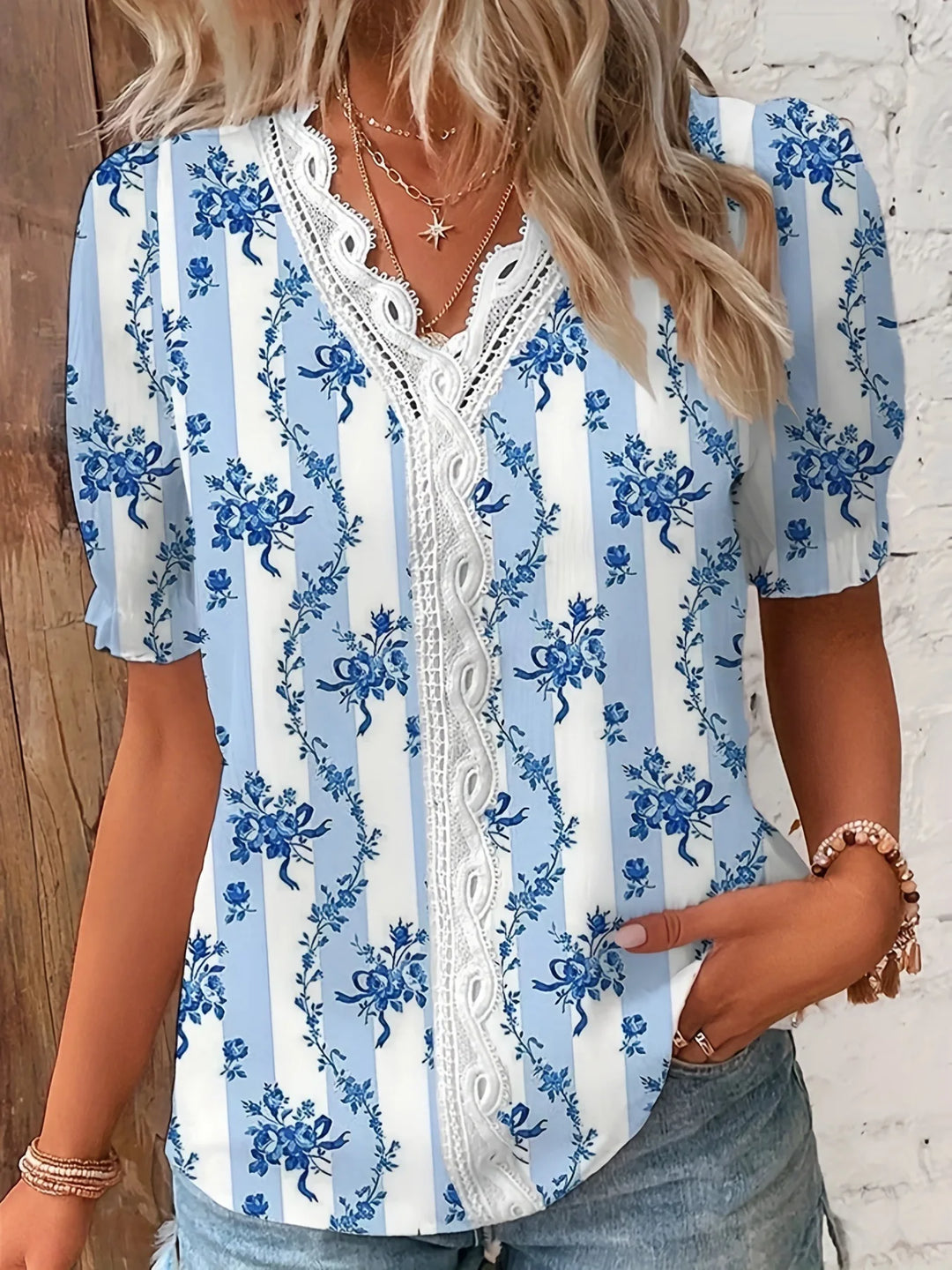 Joann™ | Floral Lace V-Neck Blouse
