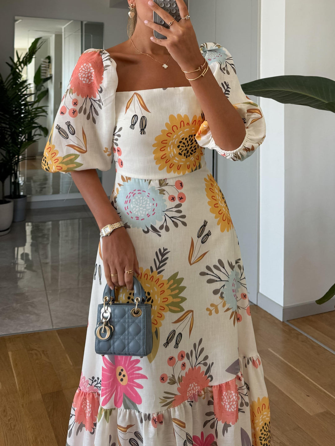 Lauren™ | Square Neck Floral Print Puff Sleeve Midi Dress