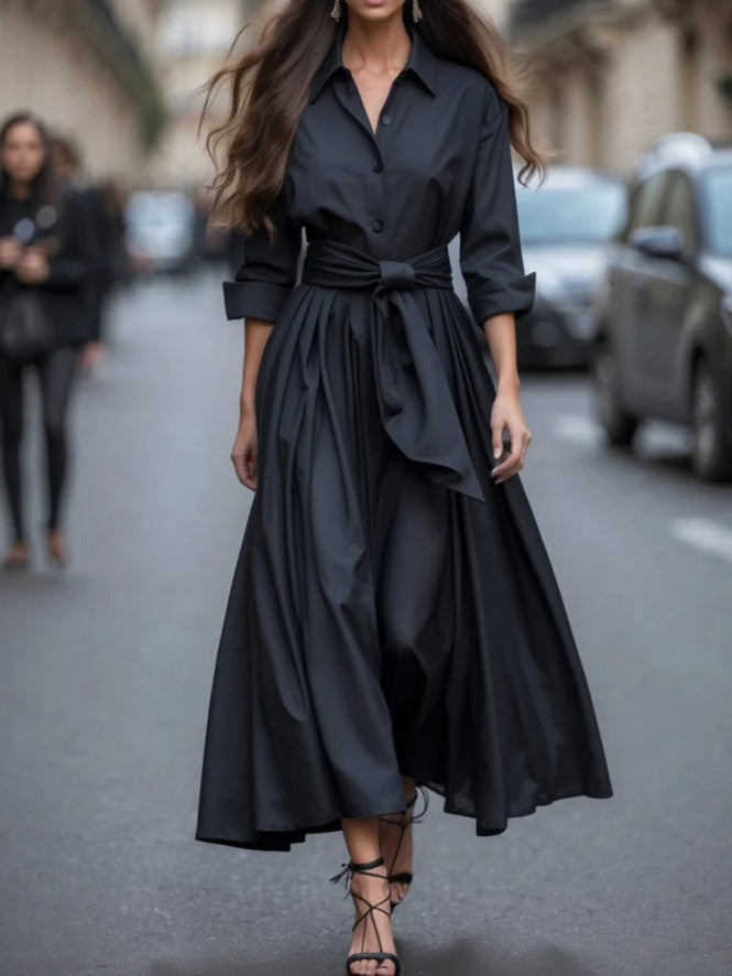 Alaia™ | Elegant Long-Sleeve Tie Maxi Dress