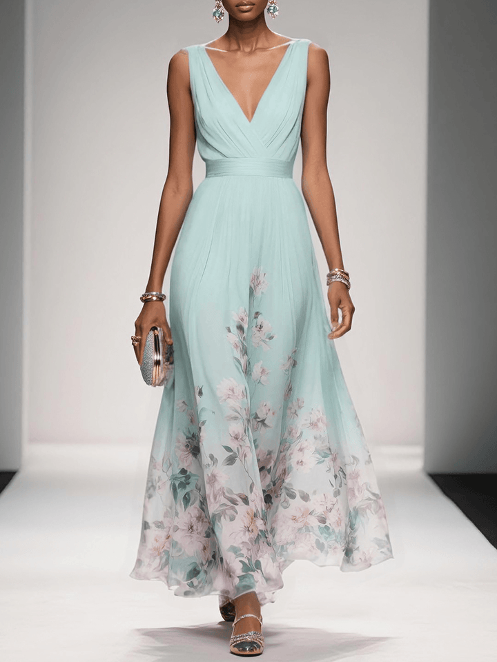 Nevaeh™ | Light Blue Floral Chiffon Maxi Dress