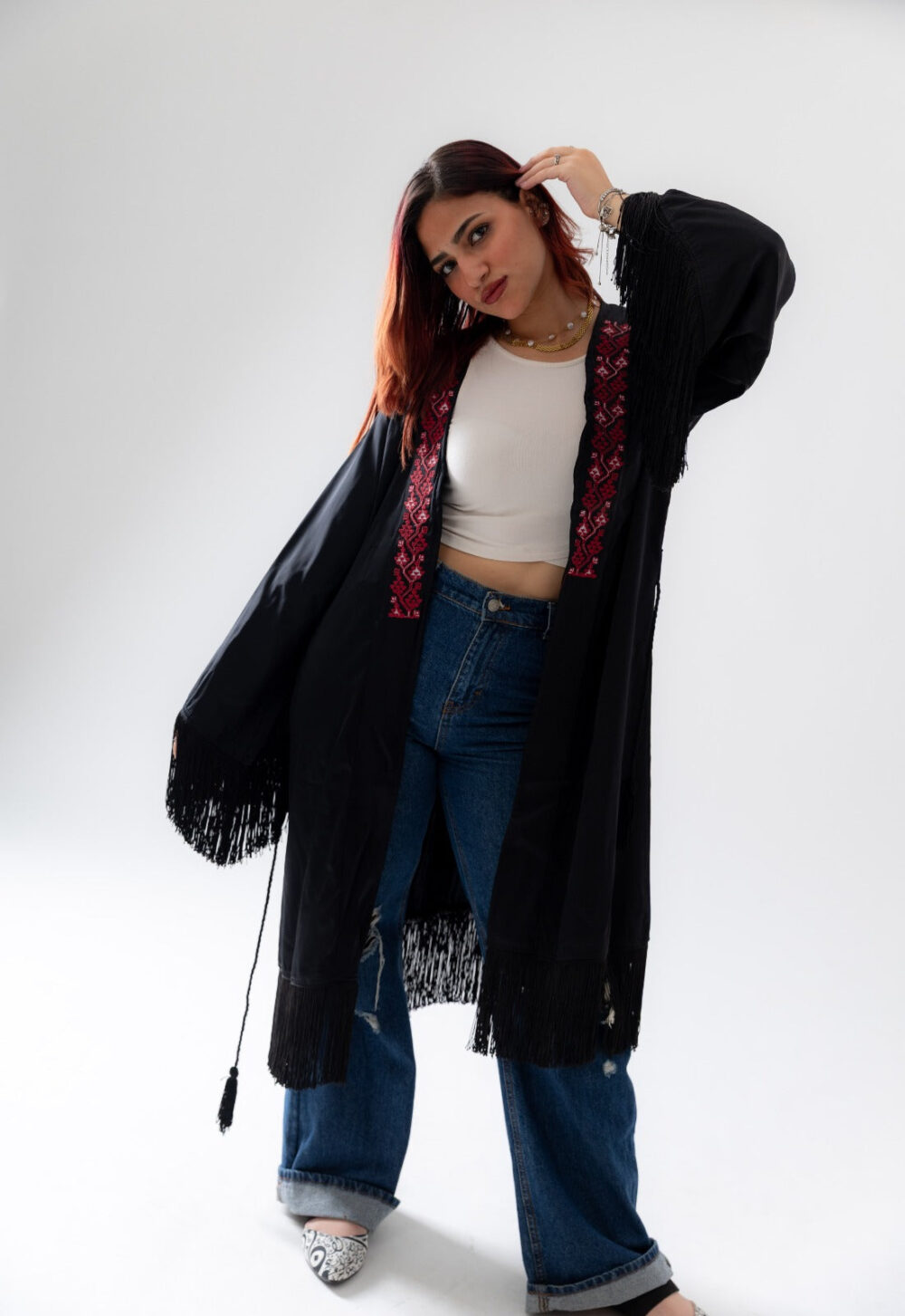 Black Embroidered Palestinian Kimono