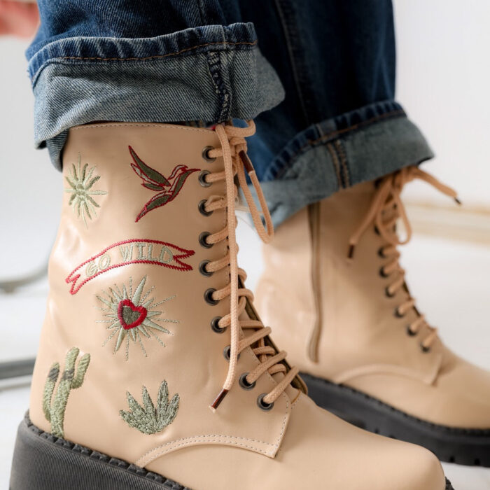 Embroidered Combat Boots